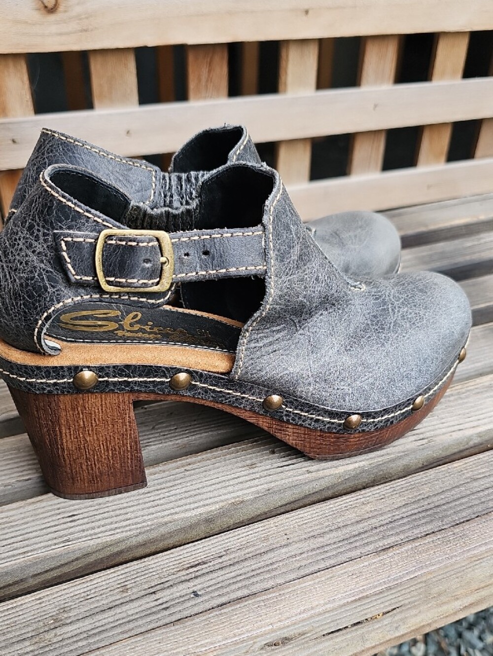Sbicca Gray Leather Clogs with Stud Detail - Size 8